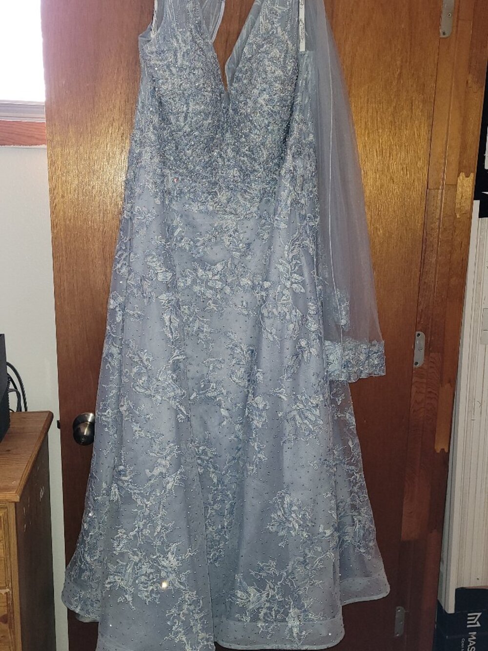 Ivonne D Mon Cheri Silver Blue sequin gown